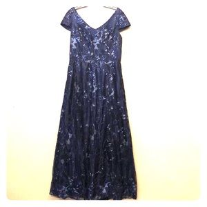 Navy Blue Sequin Lace Ball Gown